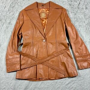 Vintage Imperial 70s Womens Leather Jacket Size M Cognac Brown Boho Hippie